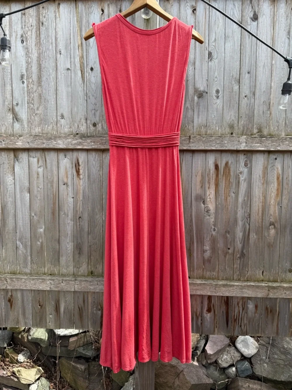 Max Studio Sleeveless Coral-Red Jersey Maxi Dress Comfort Beachy Vacation Breezy - Picture 4 of 4